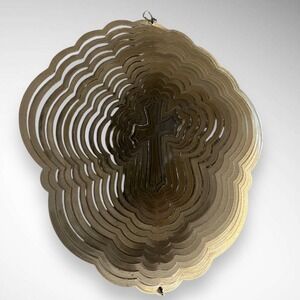 Vintage Brass 3D Cross Porch Decor Wind Spinner |‎ EUC